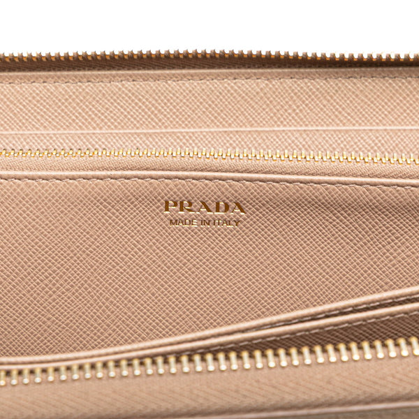 プラダ ラウンドファスナー 長財布 ベージュ ピンク サフィアーノ レザー レディース PRADA 【中古】