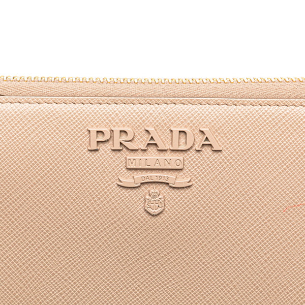 プラダ ラウンドファスナー 長財布 ベージュ ピンク サフィアーノ レザー レディース PRADA 【中古】