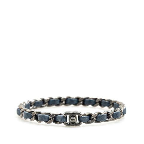 シャネル ココマーク ターンロック チェーン ブレスレット シルバー ネイビー メタル レザー レディース CHANEL 【中古】