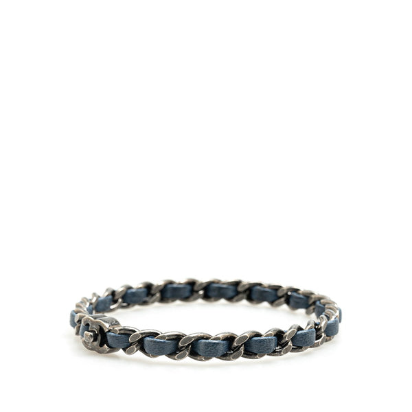 シャネル ココマーク ターンロック チェーン ブレスレット シルバー ネイビー メタル レザー レディース CHANEL 【中古】