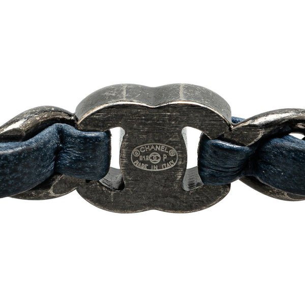 シャネル ココマーク ターンロック チェーン ブレスレット シルバー ネイビー メタル レザー レディース CHANEL 【中古】