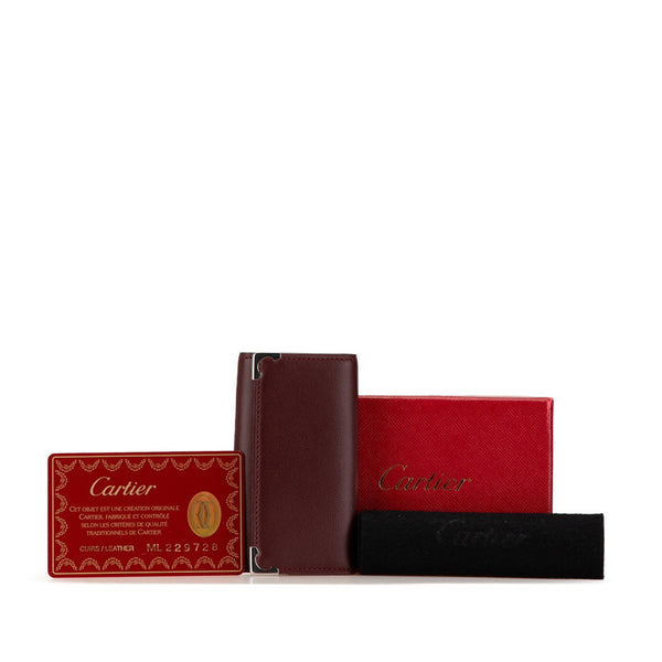 カルティエ マストライン 4連 キーケース ボルドー ワインレッド レザー レディース CARTIER 【中古】