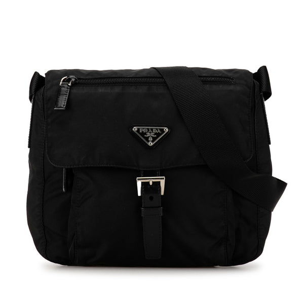 プラダ 三角ロゴプレート 斜め掛け ショルダーバッグ 1BD994 ブラック ナイロン レザー レディース PRADA 【中古】