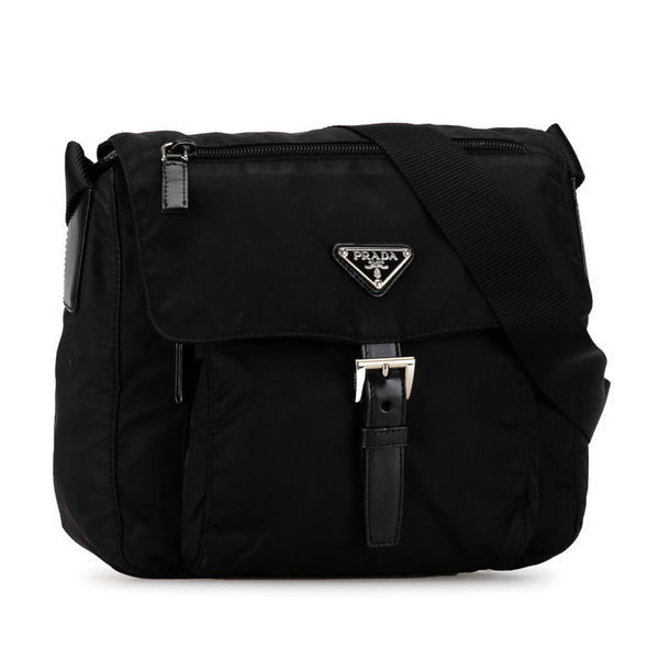プラダ 三角ロゴプレート 斜め掛け ショルダーバッグ 1BD994 ブラック ナイロン レザー レディース PRADA 【中古】