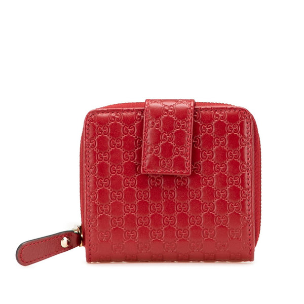 グッチ マイクログッチシマ 二つ折り財布 449395 レッド レザー レディース GUCCI 【中古】