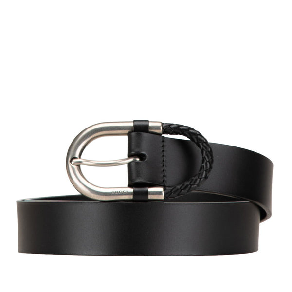 グッチ 編み込み ベルト 90/36 295328 ブラック レザー メンズ GUCCI 【中古】