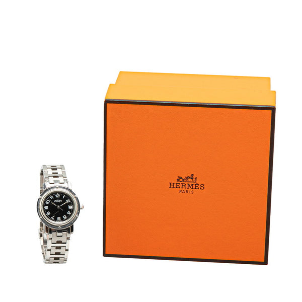 エルメス クリッパー 腕時計 CL4.210 クオーツ ブラック文字盤 ステンレススチール レディース HERMES 【中古】