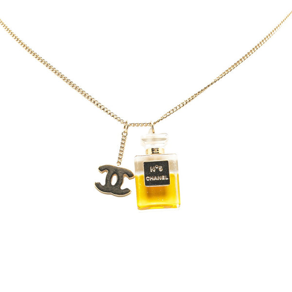 シャネル ココマーク 香水瓶 モチーフ ネックレス ゴールド イエロー メッキ レディース CHANEL 【中古】