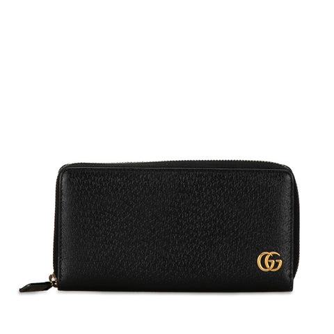 グッチ GGマーモント ラウンドファスナー 長財布 428736 ブラック レザー レディース GUCCI 【中古】