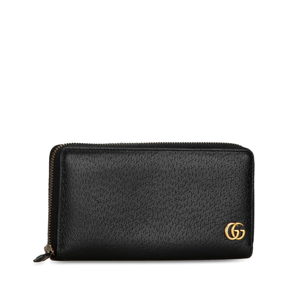 グッチ GGマーモント ラウンドファスナー 長財布 428736 ブラック レザー レディース GUCCI 【中古】