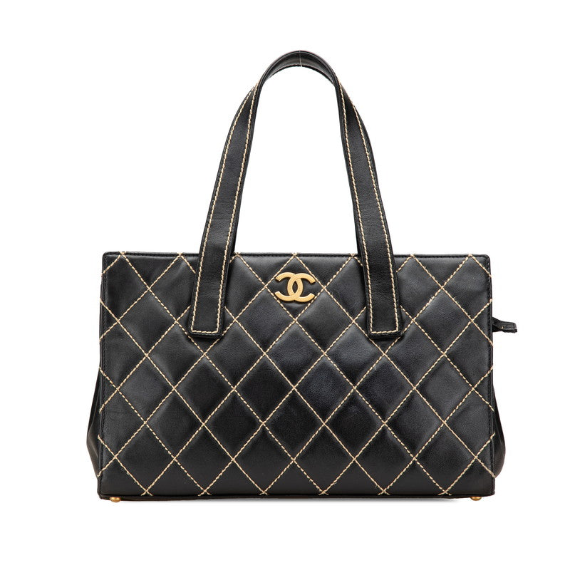 シャネル ココマーク ワイルドステッチ トートバッグ ブラック ラムスキン レディース CHANEL 【中古】