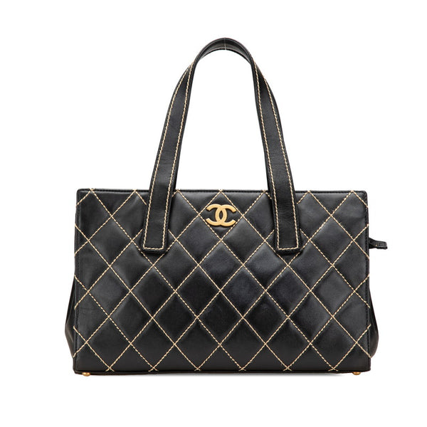 シャネル ココマーク ワイルドステッチ トートバッグ ブラック ラムスキン レディース CHANEL 【中古】