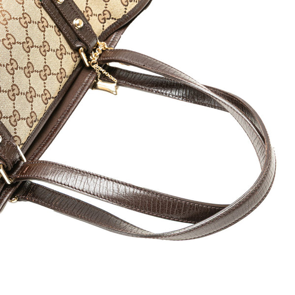 グッチ GGキャンバス トートバッグ 137396 ベージュ ブラウン キャンバス レザー レディース GUCCI 【中古】