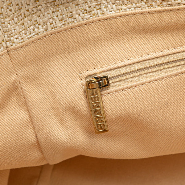 シャネル ドーヴィルMM チェーン トートバッグ ショルダーバッグ ホワイト ゴールド キャンバス レザー レディース CHANEL 【中古】