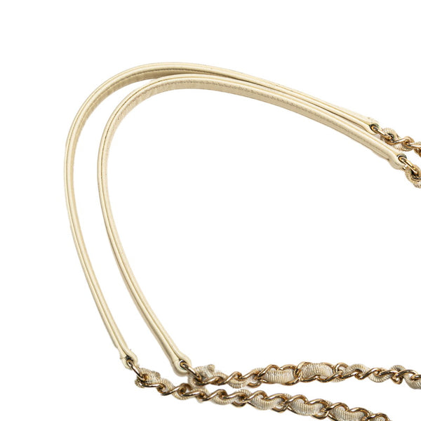 シャネル ドーヴィルMM チェーン トートバッグ ショルダーバッグ ホワイト ゴールド キャンバス レザー レディース CHANEL 【中古】