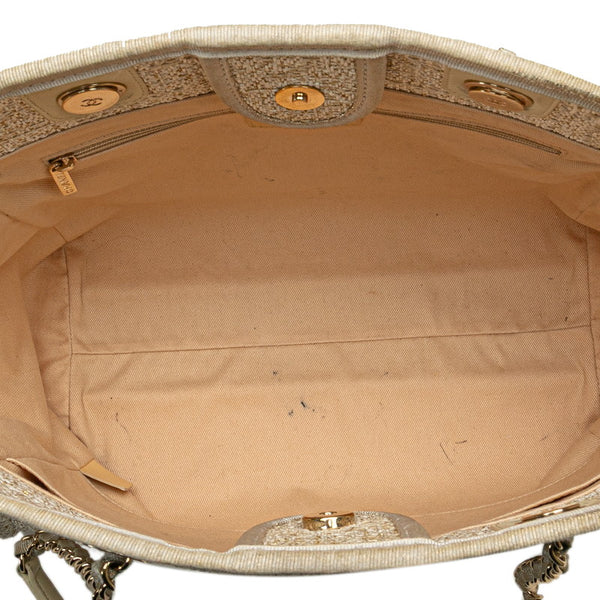 シャネル ドーヴィルMM チェーン トートバッグ ショルダーバッグ ホワイト ゴールド キャンバス レザー レディース CHANEL 【中古】