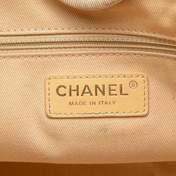 シャネル ドーヴィルMM チェーン トートバッグ ショルダーバッグ ホワイト ゴールド キャンバス レザー レディース CHANEL 【中古】