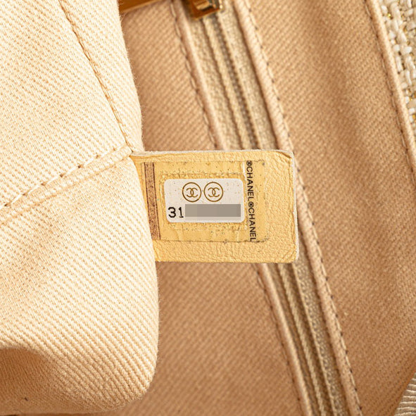 シャネル ドーヴィルMM チェーン トートバッグ ショルダーバッグ ホワイト ゴールド キャンバス レザー レディース CHANEL 【中古】