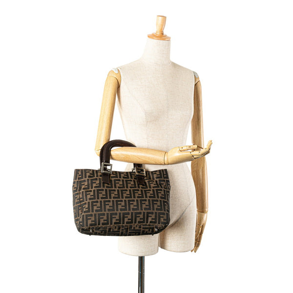 フェンディ ズッカ ハンドバッグ ブラウン キャンバス レザー レディース FENDI 【中古】
