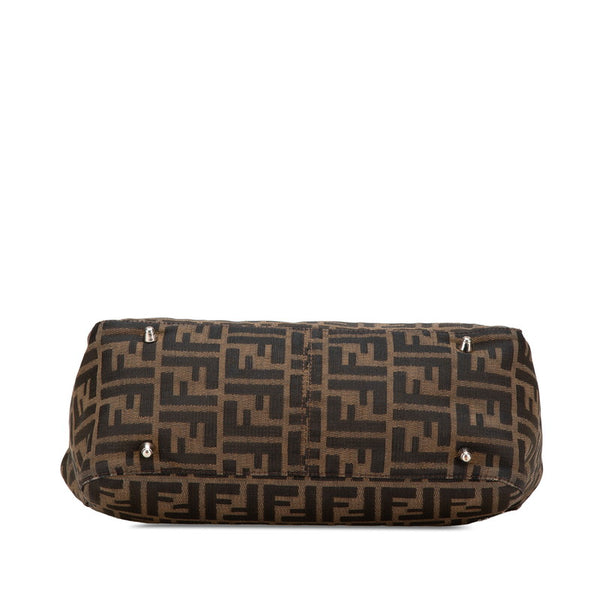 フェンディ ズッカ ハンドバッグ ブラウン キャンバス レザー レディース FENDI 【中古】