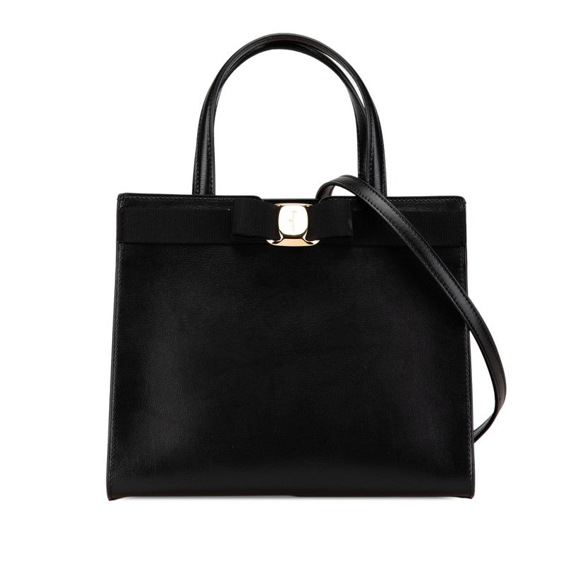 サルヴァトーレフェラガモ ヴァラリボン ハンドバッグ ショルダーバッグ 2WAY AU-21-1290 ブラック レザー レディース Salvatore Ferragamo 【中古】