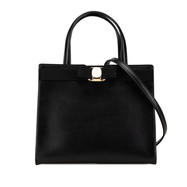 サルヴァトーレフェラガモ ヴァラリボン ハンドバッグ ショルダーバッグ 2WAY AU-21-1290 ブラック レザー レディース Salvatore Ferragamo 【中古】