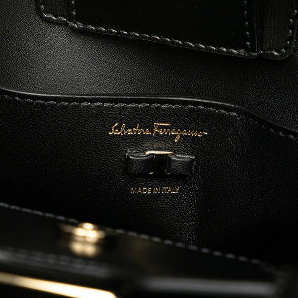 サルヴァトーレフェラガモ ヴァラリボン ハンドバッグ ショルダーバッグ 2WAY AU-21-1290 ブラック レザー レディース Salvatore Ferragamo 【中古】