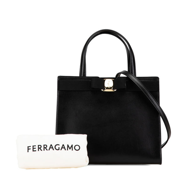 サルヴァトーレフェラガモ ヴァラリボン ハンドバッグ ショルダーバッグ 2WAY AU-21-1290 ブラック レザー レディース Salvatore Ferragamo 【中古】