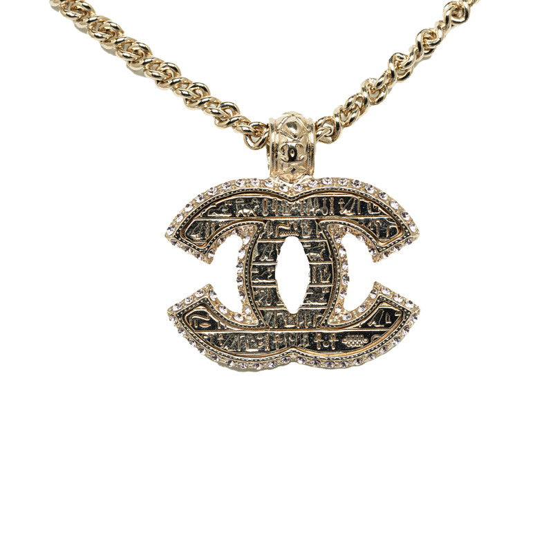 シャネル ココマーク ラインストーン レリーフ ネックレス ゴールド メッキ レディース CHANEL 【中古】