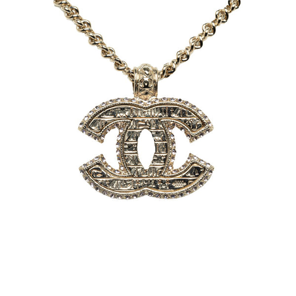 シャネル ココマーク ラインストーン レリーフ ネックレス ゴールド メッキ レディース CHANEL 【中古】