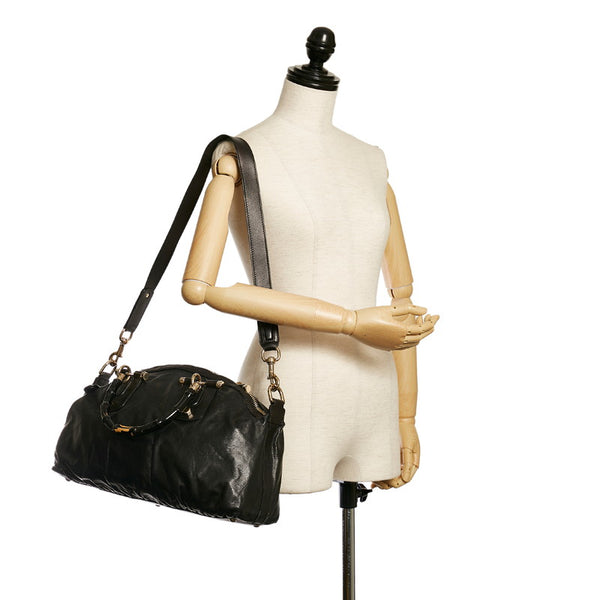 グッチ バンブー ハンドバッグ ショルダーバッグ 2way 189867 ブラック レザー レディース GUCCI 【中古】