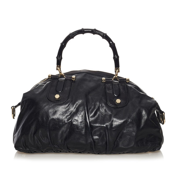 グッチ バンブー ハンドバッグ ショルダーバッグ 2way 189867 ブラック レザー レディース GUCCI 【中古】