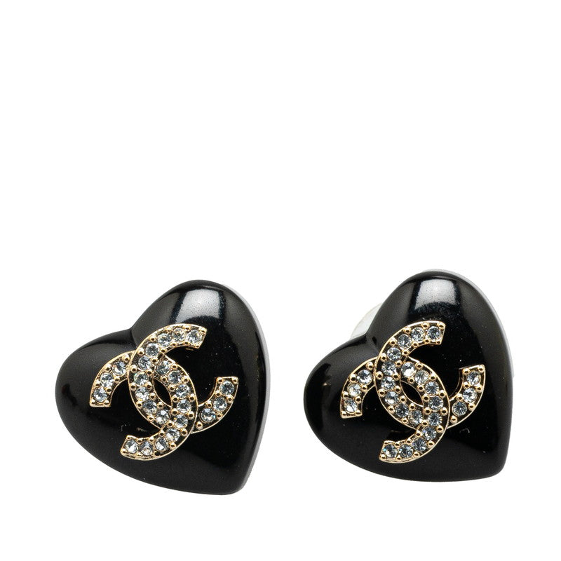 シャネル ココマーク ラインストーン ハート ピアス ブラック メタル プラスチック レディース CHANEL 【中古】