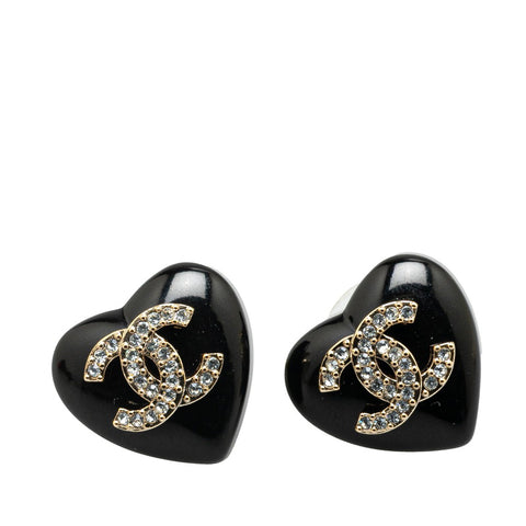 シャネル ココマーク ラインストーン ハート ピアス ブラック メタル プラスチック レディース CHANEL 【中古】