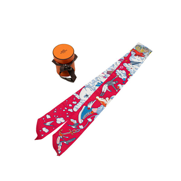 エルメス ツイリー SUR MON NUAGE 私の雲 スカーフ レッド マルチカラー シルク レディース HERMES 【中古】