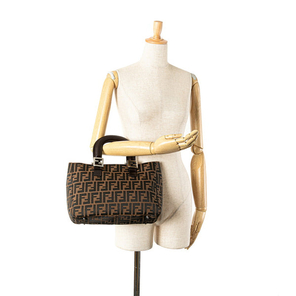 フェンディ ズッカ ハンドバッグ トートバッグ ブラウン キャンバス レザー レディース FENDI 【中古】