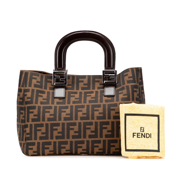 フェンディ ズッカ ハンドバッグ トートバッグ ブラウン キャンバス レザー レディース FENDI 【中古】