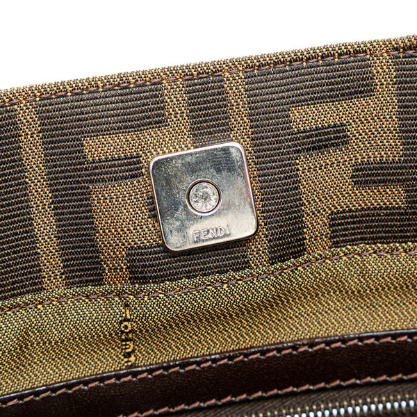 フェンディ ズッカ ハンドバッグ トートバッグ ブラウン キャンバス レザー レディース FENDI 【中古】