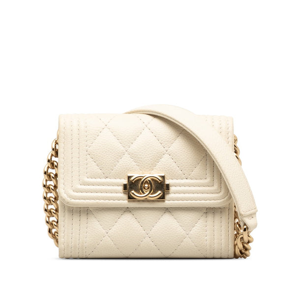 シャネル ココマーク ボーイシャネル ショルダーバッグ ミニチェーンウォレット AP2206 ホワイト ゴールド マットキャビアスキン レディース CHANEL 【中古】