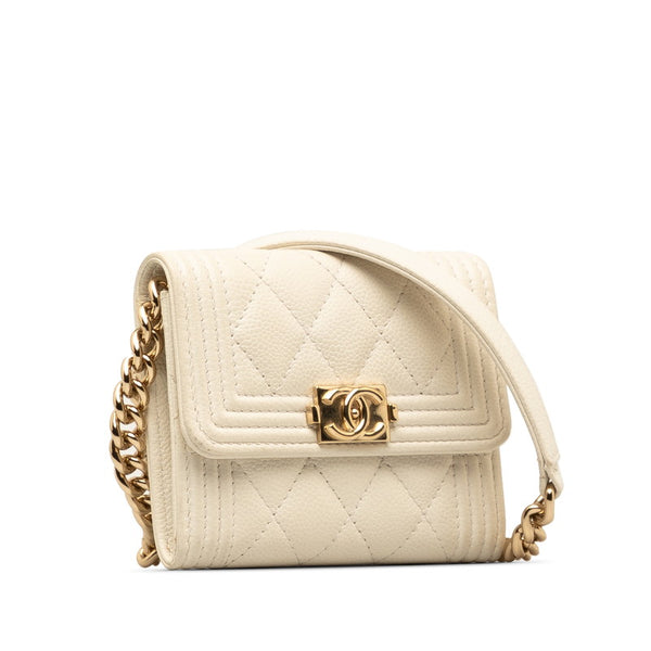シャネル ココマーク ボーイシャネル ショルダーバッグ ミニチェーンウォレット AP2206 ホワイト ゴールド マットキャビアスキン レディース CHANEL 【中古】