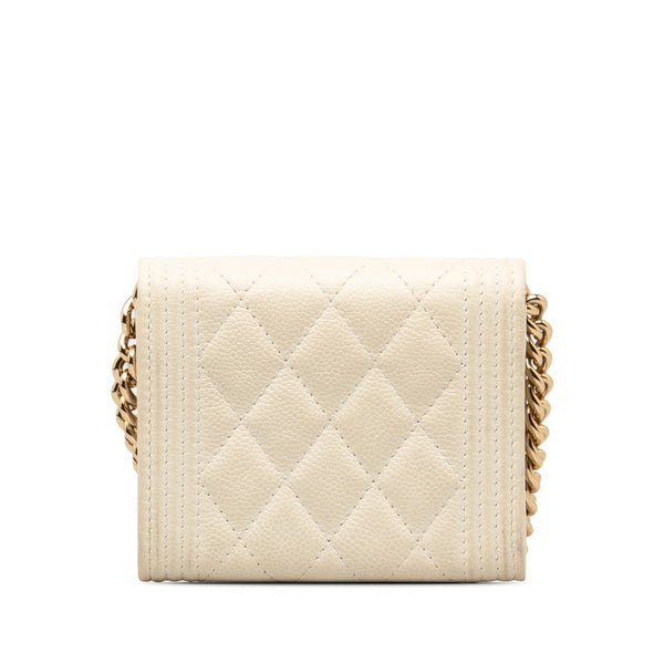 シャネル ココマーク ボーイシャネル ショルダーバッグ ミニチェーンウォレット AP2206 ホワイト ゴールド マットキャビアスキン レディース CHANEL 【中古】