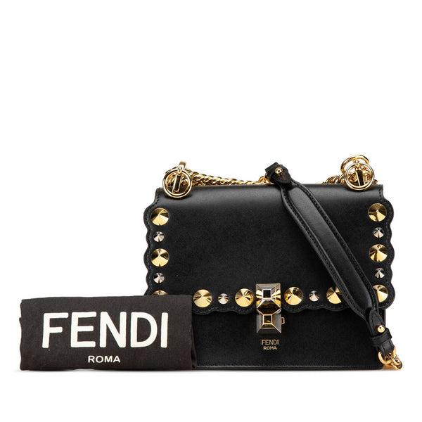 フェンディ キャナイ ミニ スタッズ チェーン ショルダーバッグ 8M0381 ブラック レザー レディース FENDI 【中古】