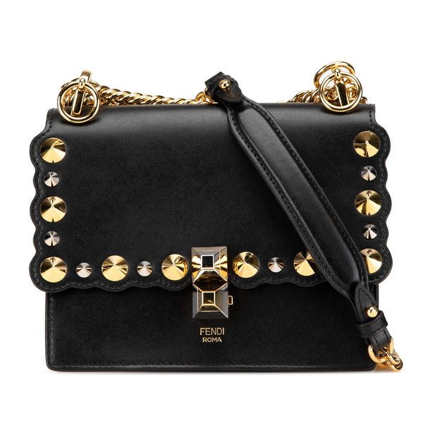 フェンディ キャナイ ミニ スタッズ チェーン ショルダーバッグ 8M0381 ブラック レザー レディース FENDI 【中古】