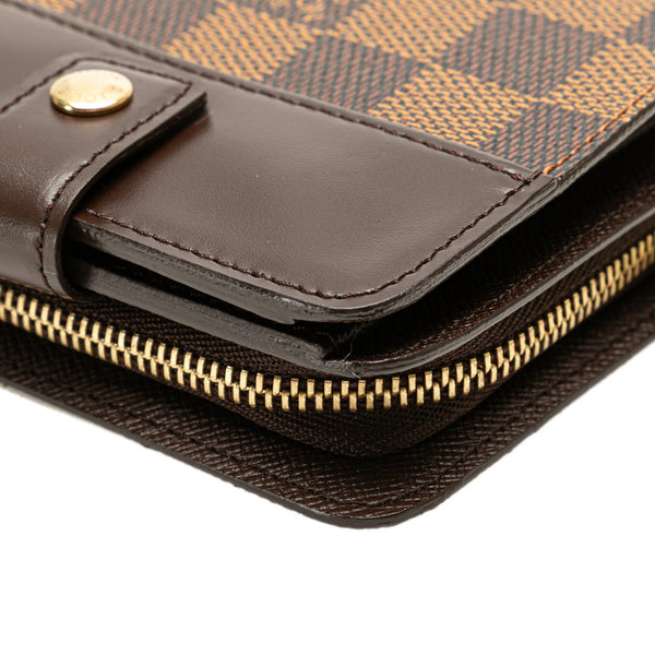 ルイ ヴィトン ダミエ コンパクト ジップ 二つ折り財布 N61668 ブラウン PVC レザー レディース LOUIS VUITTON 【中古】