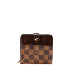 ルイ ヴィトン ダミエ コンパクト ジップ 二つ折り財布 N61668 ブラウン PVC レザー レディース LOUIS VUITTON 【中古】