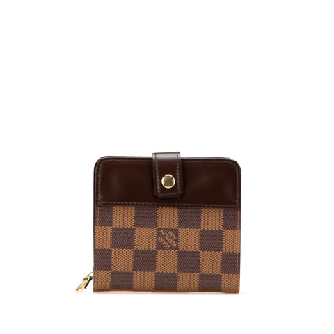 ルイ ヴィトン ダミエ コンパクト ジップ 二つ折り財布 N61668 ブラウン PVC レザー レディース LOUIS VUITTON 【中古】