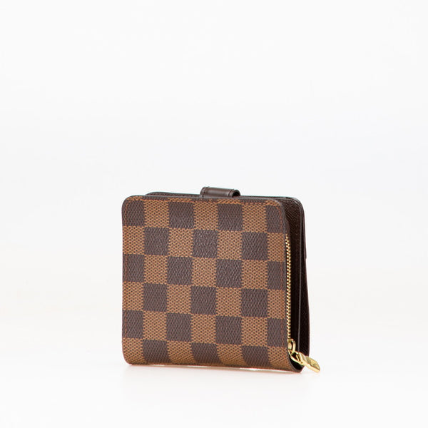ルイ ヴィトン ダミエ コンパクト ジップ 二つ折り財布 N61668 ブラウン PVC レザー レディース LOUIS VUITTON 【中古】