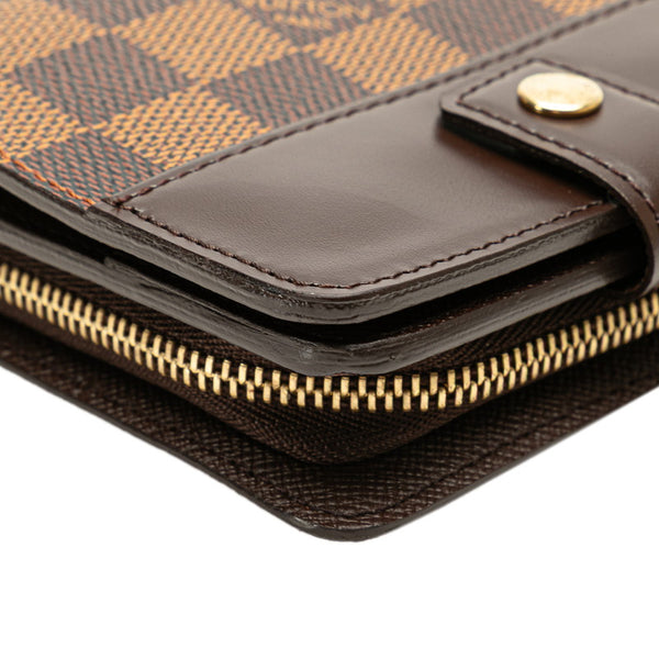 ルイ ヴィトン ダミエ コンパクト ジップ 二つ折り財布 N61668 ブラウン PVC レザー レディース LOUIS VUITTON 【中古】