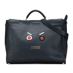 フェンディ ピーカブー セレリア フェイス ハンドバッグ ショルダーバッグ 2WAY ネイビー レザー レディース FENDI 【中古】