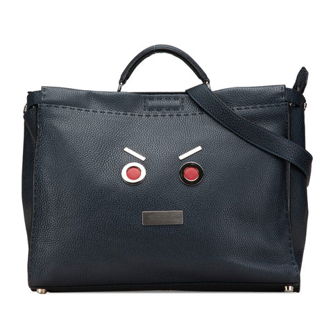 フェンディ ピーカブー セレリア フェイス ハンドバッグ ショルダーバッグ 2WAY ネイビー レザー レディース FENDI 【中古】